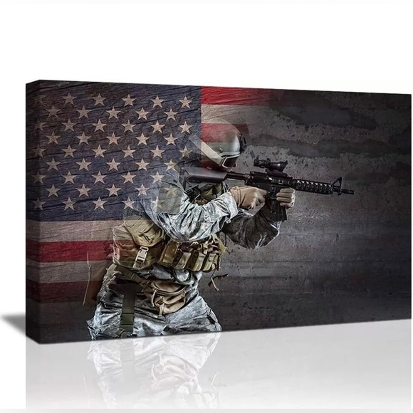 WALL ART Retro USA American Flag/US Military Soldier Canvas Print size12x16 NWT - Picture 8 of 8